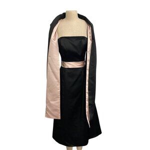 Mori Lee By Madeline Gardner Strapless Black Dress With Pink Sash & Shawl